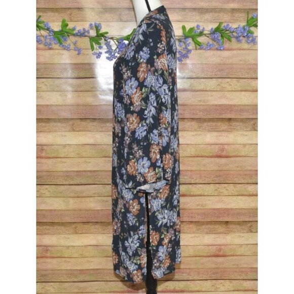 Little Lies Open Front Floral Cardigan Kimono Size XS Blue Floral Bell Sleeve - Picture 6 of 12